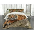 thumbnail image 1 of Ambesonne Tiger Quilted Bedspread Set 3 Pcs, Tiger Crouching on Rock, Queen Size, Multicolor, 1 of 3