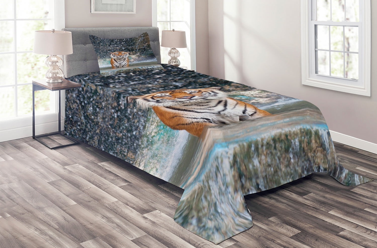 Exotic Wildlife Tiger Print Twin Bedspread Set