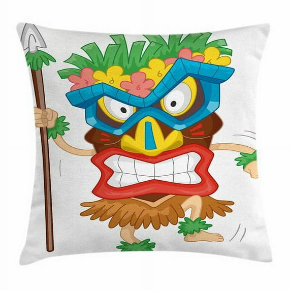Ambesonne Tiki Bar Decor Native Costume Square Pillow Cover