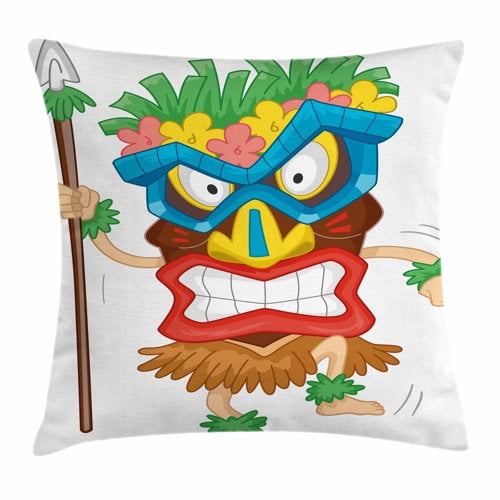Ambesonne Tiki Bar Decor Native Costume Square Pillow Cover