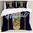 thumbnail image 1 of Ambesonne Tiki Bar Duvet Cover Set, Aloha Hawaiian, Queen, Indigo Apricot Pale Blue, 1 of 3