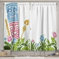 thumbnail image 1 of Ambesonne Tiki Bar Kitchen Curtains, Hibiscus, 55"x39", Pale Blue Pink Green, 1 of 3