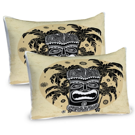 Ambesonne Tiki Bar Pillow Sham 2 Pack, Palm Ornate, 30"x20", Brown White Yellow