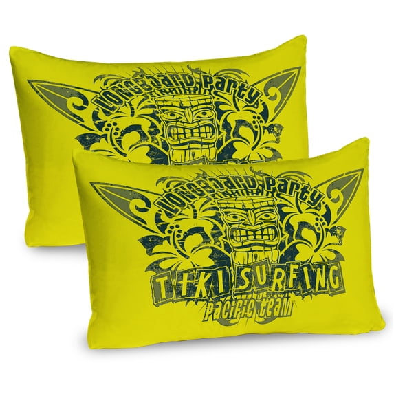 Ambesonne Tiki Bar Pillow Sham 2 Pack, Surf Team Party, 36"x20", Apple Green Dark Green