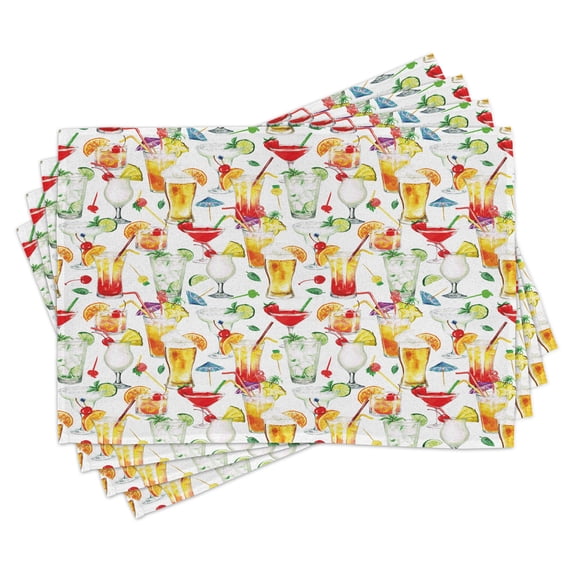 Ambesonne Tiki Bar Place Mats Set of 4, Tropic Cocktails, Standard Size, Multicolor