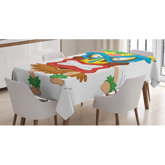 Ambesonne Tiki Bar Tablecloth Rectangular Table Cover, Native Costume, 52"x70", Multicolor