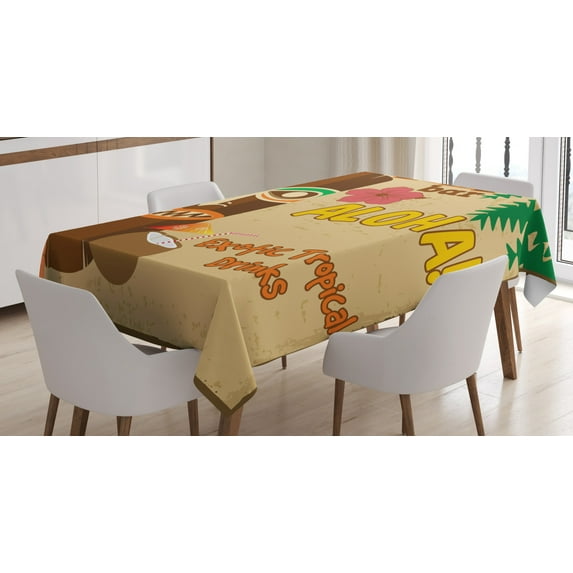 Ambesonne Tiki Bar Tablecloth Rectangular Table Cover, Old Drink, 60"x84", Multicolor