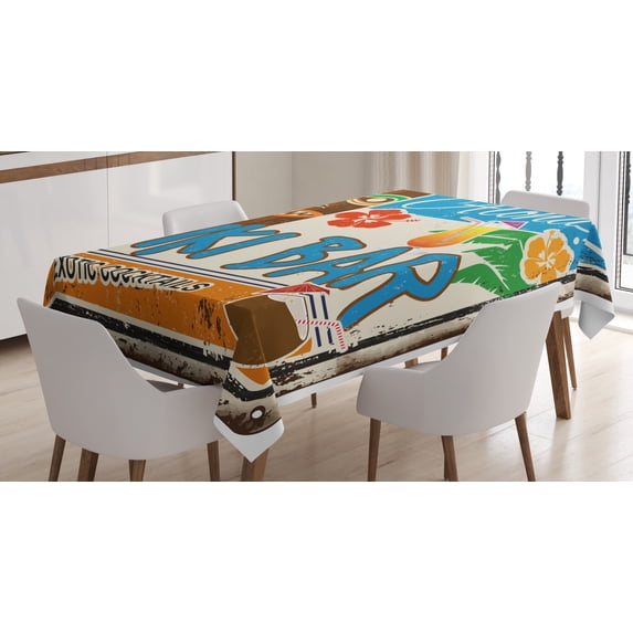Ambesonne Tiki Bar Tablecloth Rectangular Table Cover, Vintage Sign, 60"x84", Multicolor