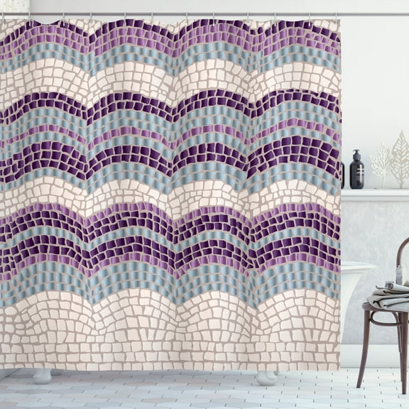 Ambesonne Tiles Shower Curtain, Antique Roman Retro Pattern, 69"Wx75"L, Purple Plum