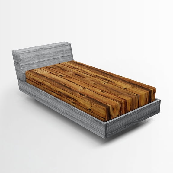Ambesonne Timber Fitted Sheet, Wooden Forest Trees Art, Twin XL Size, Brown