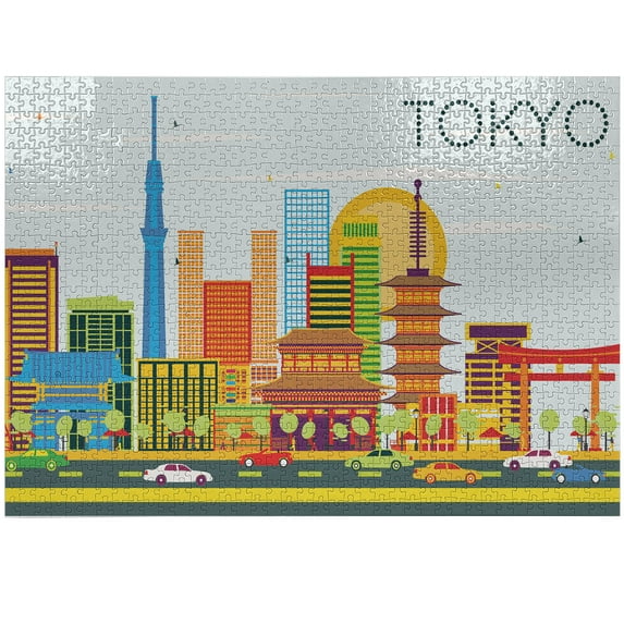 Ambesonne Tokyo Jigsaw Puzzle Durable Cardboard, Unique Architecture Tourism, 1000 pcs, Multicolor