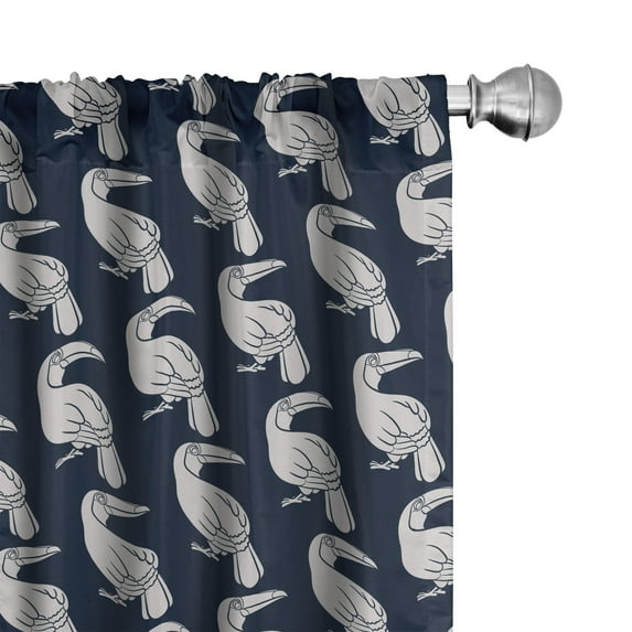 Ambesonne Toucan Window Curtains, Exotic Birds Tropical Safari, Each 28" W x 84" L, Night Blue and Coconut