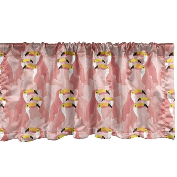 Ambesonne Toucan Window Valance, Tropical Birds in Pastel Tone Hawaii Jungle Animals, Curtain Valance for Kitchen Bedroom Decor with Rod Pocket, 54" X 12", Coral Pink