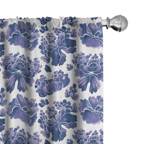 Ambesonne Traditional Window Curtains, Chinese Lotus, Each 28" W x 95" L, Lilac Purple White