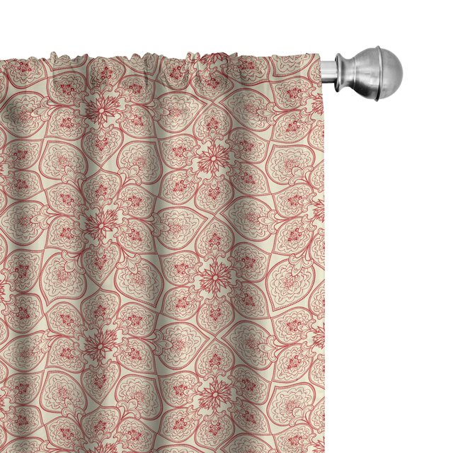 Ambesonne Traditional 4-Panel Curtains, Far Eastern Floral, 56"x63", Red and Cream