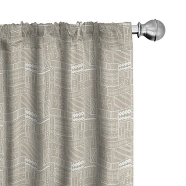 Ambesonne Traditional 4-Panel Curtains, Neutral Tribal Motifs, 56"x95", Pale Sepia and White