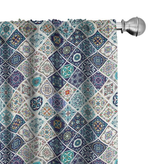 Ambesonne Traditional Curtains, Portuguese Retro Tile, Pair of 28"x84", Multicolor