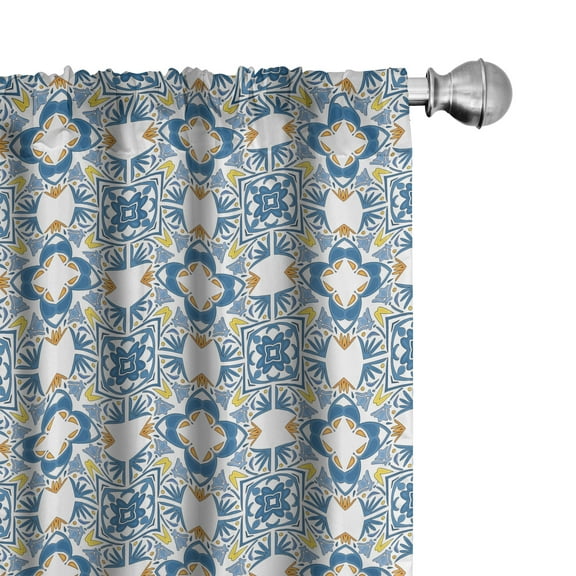 Ambesonne Traditional Curtains, Spanish Retro, Pair of 28"x63", Blue