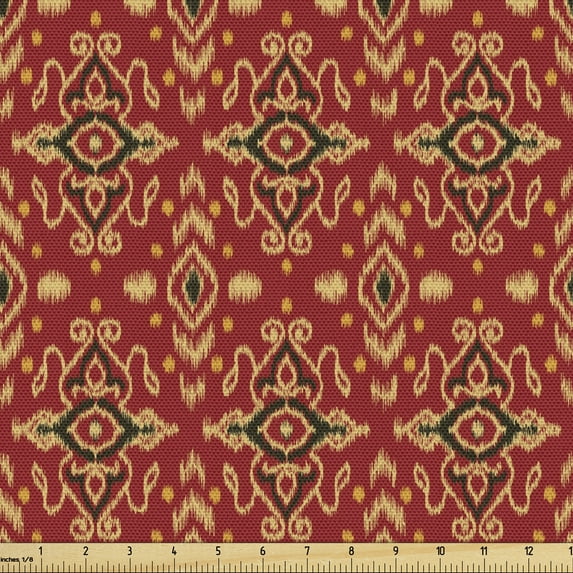 Ambesonne Traditional Fabric by the Yard Upholstery, Folkloric Blurry Forms, 1 Yard, Vermilion and Multicolor