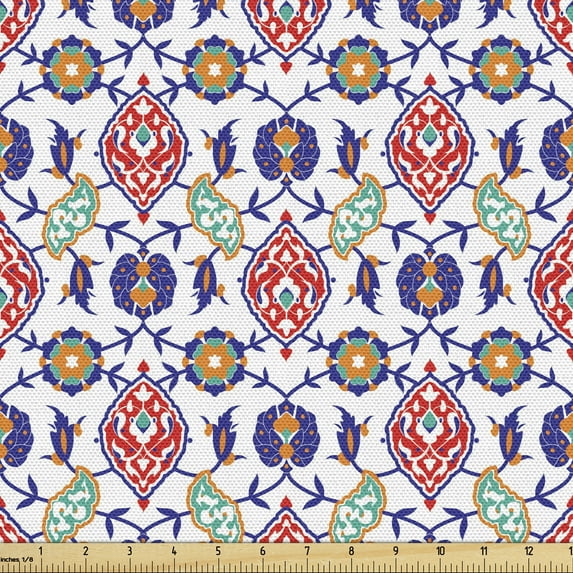 Ambesonne Traditional Fabric by the Yard Upholstery, Moroccan Tiles, 1 Yard, Multicolor