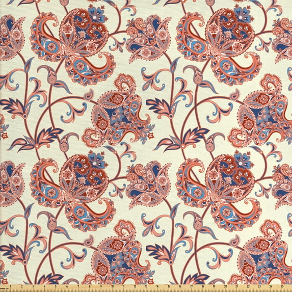 Ambesonne Traditional Fabric by the Yard Upholstery, Paisley Boho, 10 Yards, Multicolor