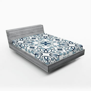 Ambesonne Traditional Fitted Sheet, Persian Palace Buds, California King, Pale Blue