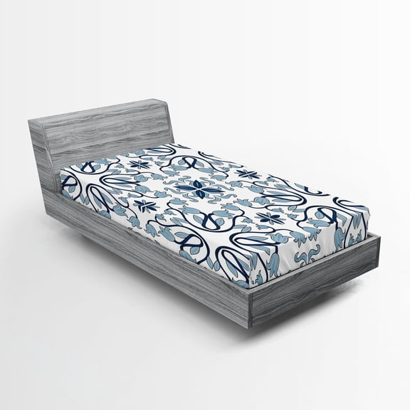 Ambesonne Traditional Fitted Sheet, Persian Palace Buds, Twin XL Size, Pale Blue