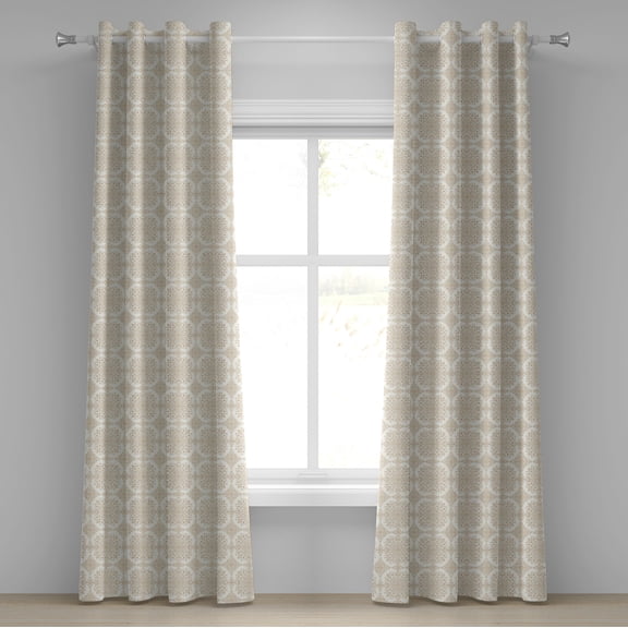 Ambesonne Traditional Grommet Curtain, Foliage Curlicues, 50" x 96", Cream and Pale Brown