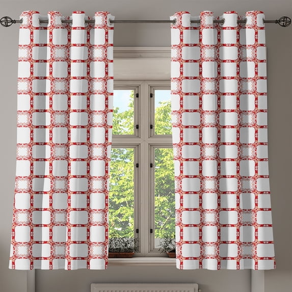 Ambesonne Traditional Grommet Curtain, Modern Old Shapes, 50" x 63", Maroon