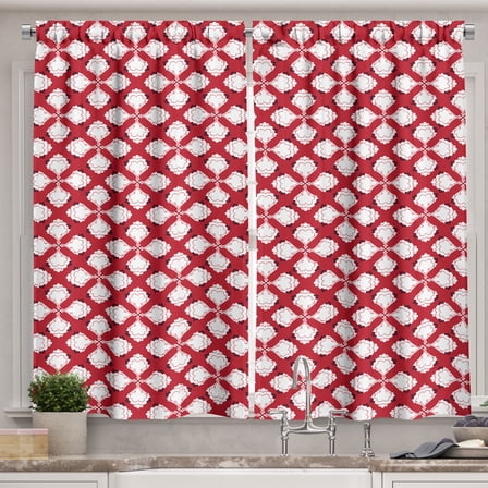 Ambesonne Traditional Kitchen Curtains, Symmetric Abstract Art, 55"x24", Dark Pink White Maroon