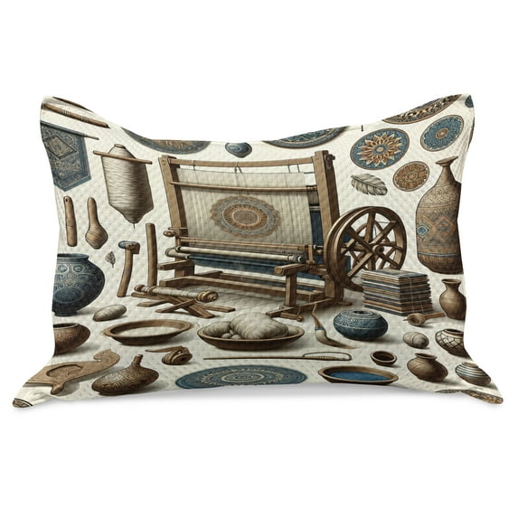 Ambesonne Traditional Knitted Quilt Pillowcover, Oriental Ethno Artwork, 36"x20", Umber Dark Teal Ivory