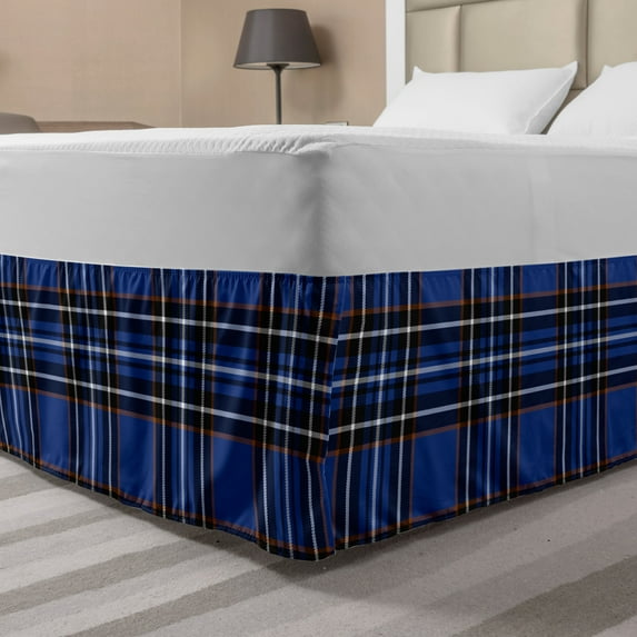 Ambesonne Traditional Multi-color Plaid Wrap Around Gathered Microfiber Bed Skirt, King