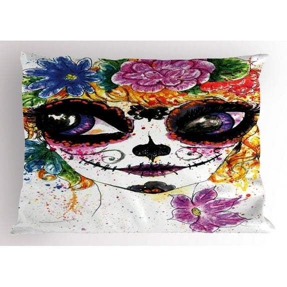 Ambesonne Traditional Multi-color Watercolor Microfiber Pillow Shams, Standard/Queen