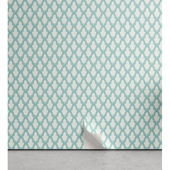 Ambesonne Traditional Peel & Stick Wallpaper for Home, Morroccan Tiles, 13"x100", Turquoise
