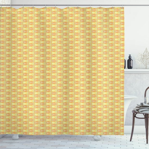 Ambesonne Traditional Shower Curtain, Colorful Tribal Motifs, 69"Wx70"L, Apricot Pastel Yellow