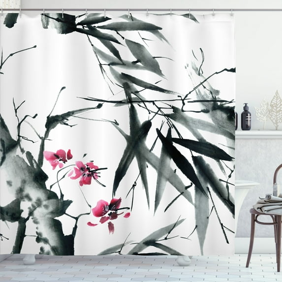 Ambesonne Traditional Shower Curtain, Natural Spring Buds, 69"Wx70"L, Dark Green and Fuchsia