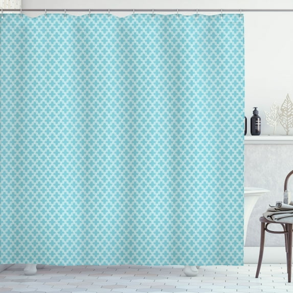 Ambesonne Traditional Shower Curtain, Quatrefoil Lattice Art, 69"Wx70"L, Pale Blue and White