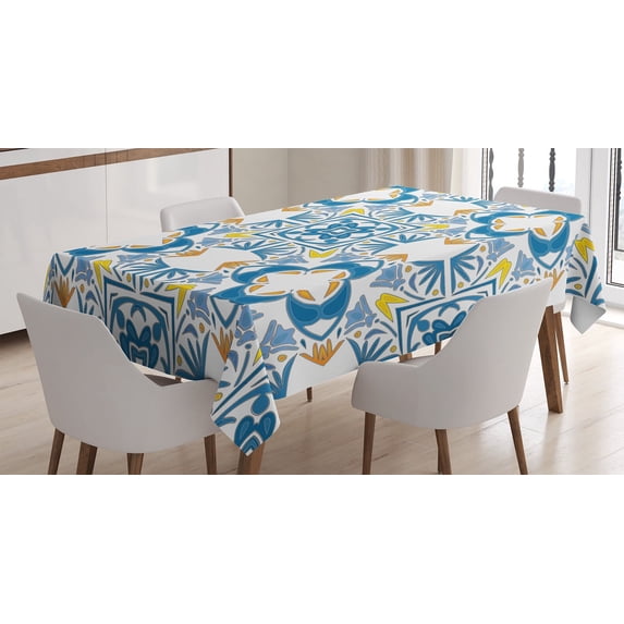 Ambesonne Traditional Tablecloth Rectangular Table Cover, Spanish Retro, 52"x70", Blue