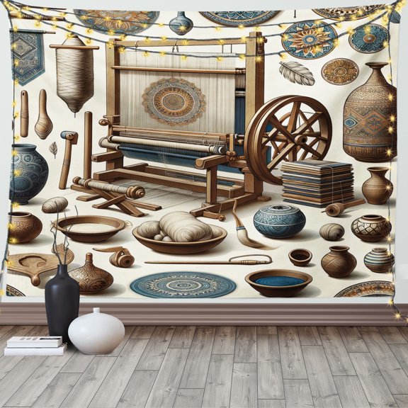 Ambesonne Traditional Tapestry Wall Hanging, Oriental Ethno Artwork, 60"x40", Umber Dark Teal Ivory