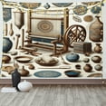 thumbnail image 1 of Ambesonne Traditional Tapestry Wall Hanging, Oriental Ethno Artwork, 80"x60", Umber Dark Teal Ivory, 1 of 3