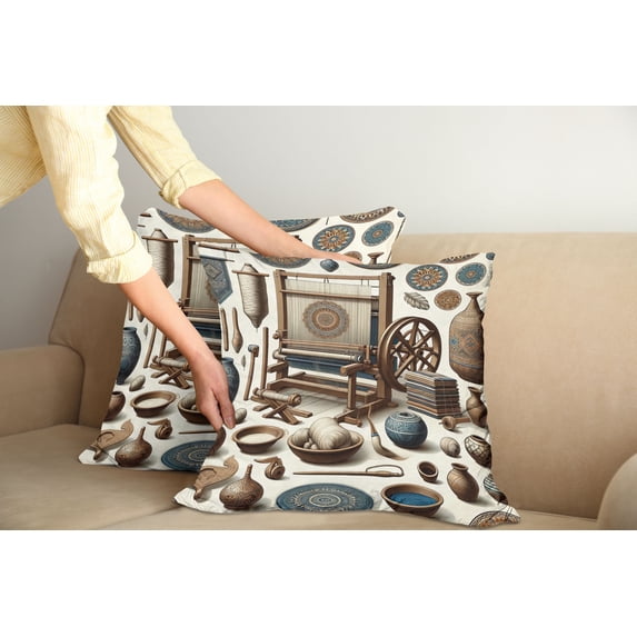 Ambesonne Traditional Throw Pillow Cover Pack of 2, Oriental Ethno Artwork, 2 Pcs-26"x16", Umber Dark Teal Ivory