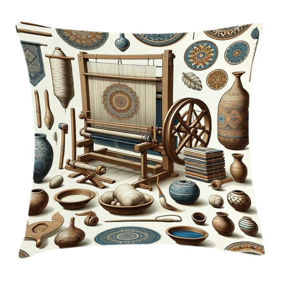 Ambesonne Traditional Throw Pillow Cushion Cover, Oriental Ethno Artwork, 16" X 16", Umber Dark Teal Ivory