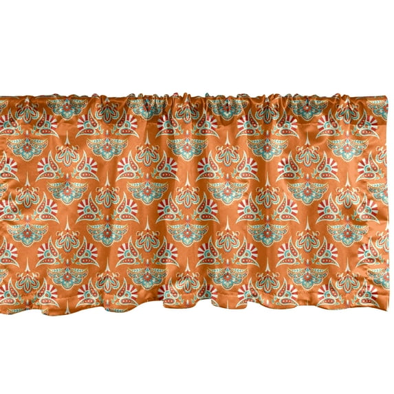 Ambesonne Traditional Window Valance, Orange Folkloric Damask, 42" x 18", Burnt Orange and Seafoam