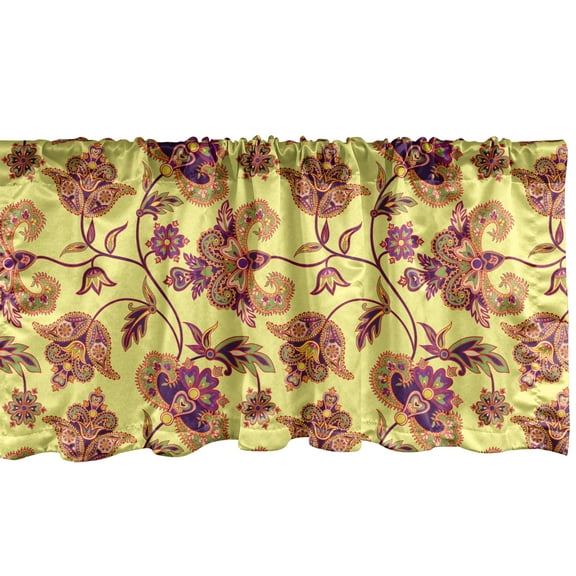 Ambesonne Traditional Window Valance, Ornament with Flowers and Leaves Colorful Blossoms, Curtain Valance for Kitchen Bedroom Decor with Rod Pocket, 54" X 18", Multicolor