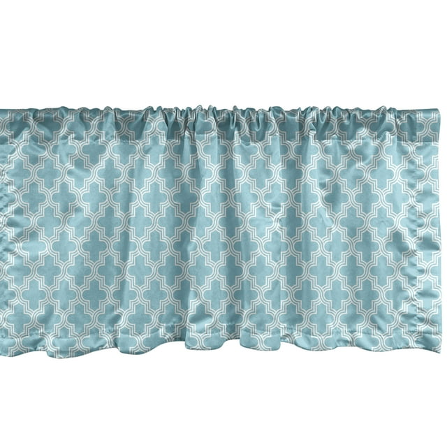 Ambesonne Traditional Window Valance, Quatrefoil Lattice Art, 54" X 12", Pale Blue and White