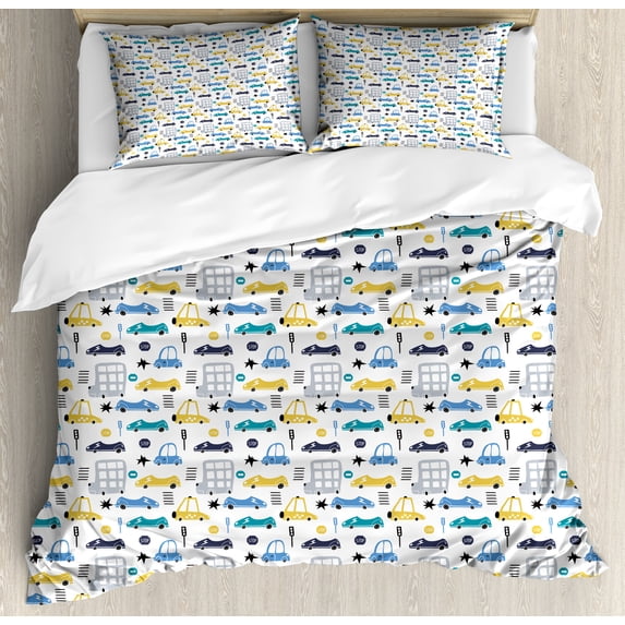 Ambesonne Traffic Duvet Cover Sets, Car Pattern, 2-King, Multicolor