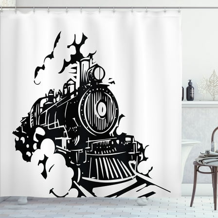 Ambesonne Train Shower Curtain, Woodcut Railroad Locomotive, 69"Wx75"L, Charcoal Grey and White