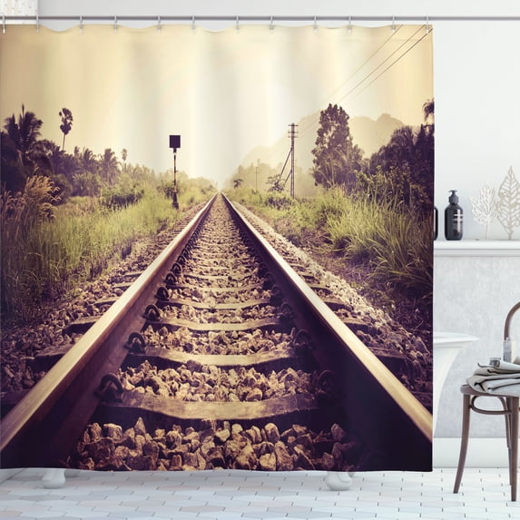 Ambesonne Train Track Shower Curtain, Vintage Rural Railroad, 69"Wx75"L, Multicolor