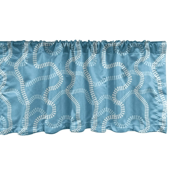 Ambesonne Train Track Valance Pack of 2, Swirl Railroads, 54"X18", Blue Pale Blue White