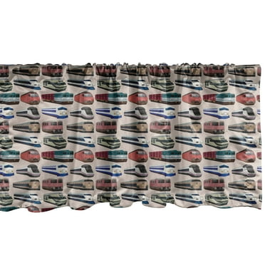Ambesonne Train Window Valance, Industrial Various Vehicle, 54" X 18", Multicolor